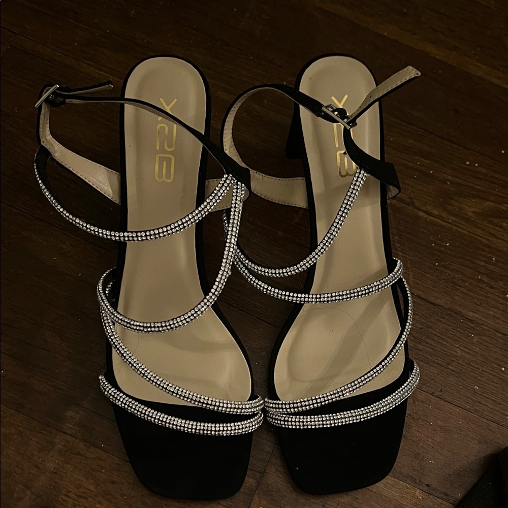 Black Rhinestone Strap Sandals